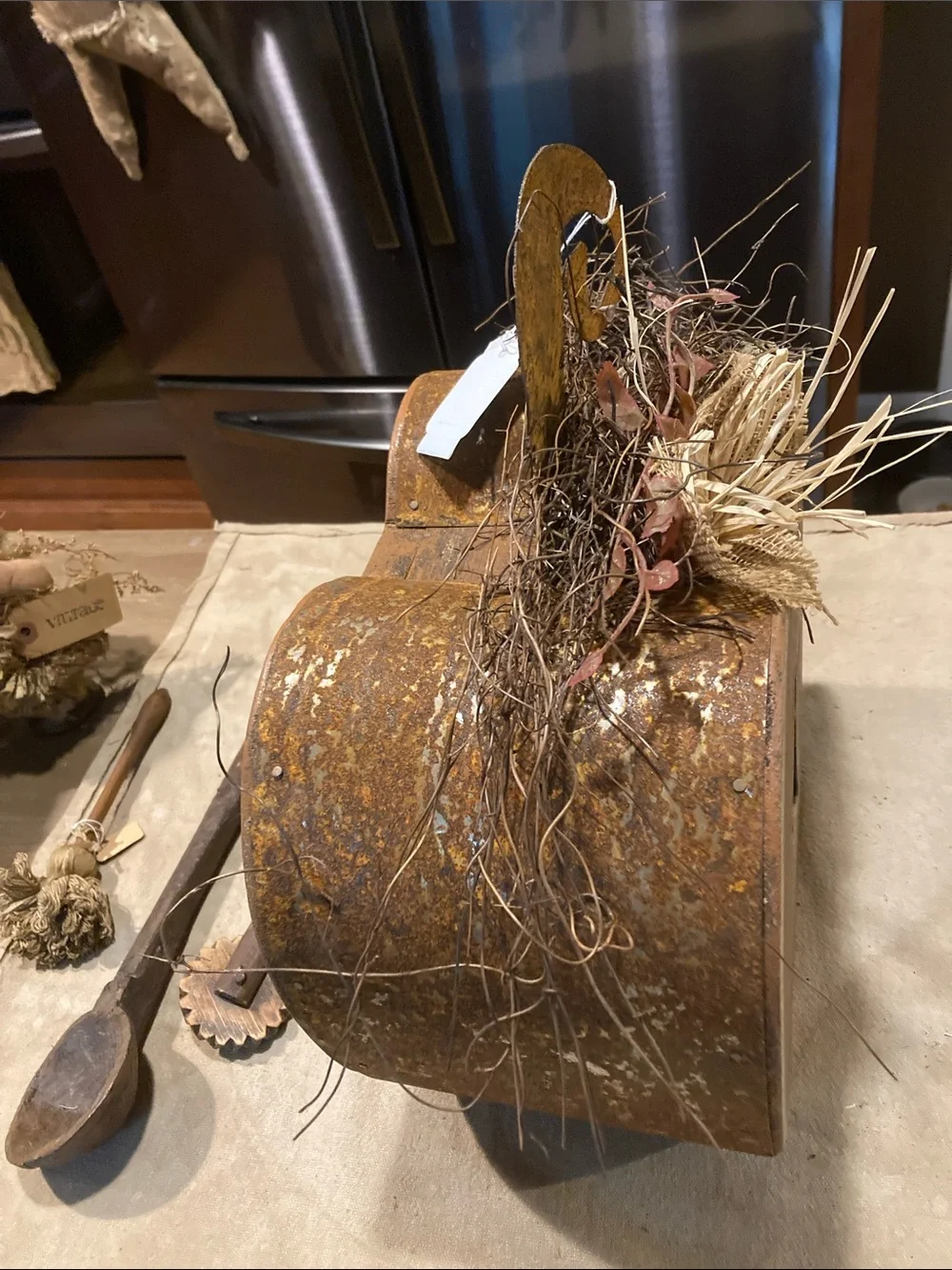 Rustic Wooden Pumpkin Centerpiece with Star Cutout - Brown